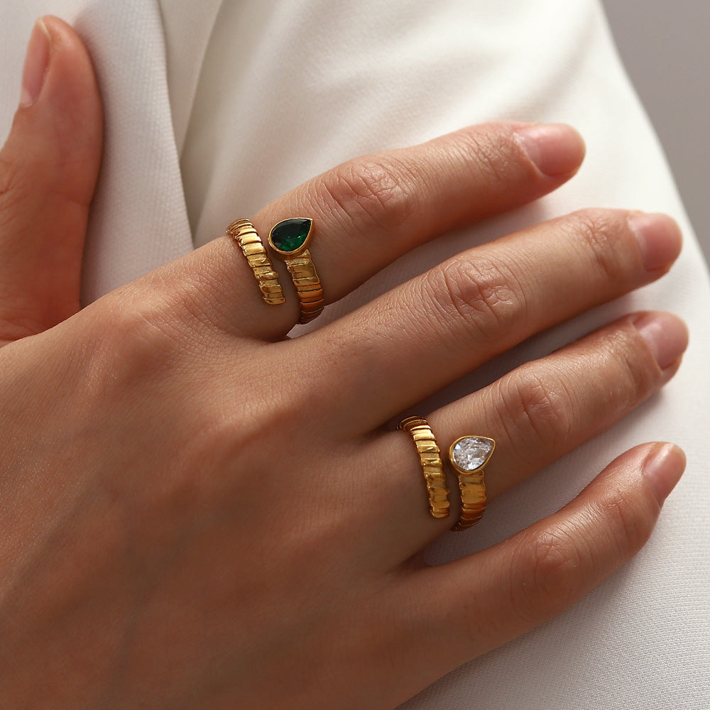 Bague entrelacée pierre blanche ou verte – Acier inoxydable doré