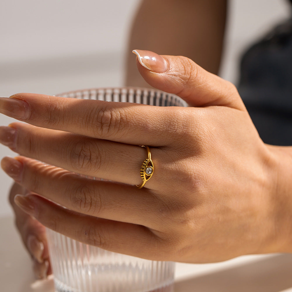 Bague solitaire plaquage or 18K– Zircon, en acier inoxydable, loriele bijoux