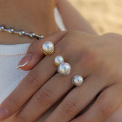 Bague perle double en acier inoxydable – Dorée ou argentée, ajustable