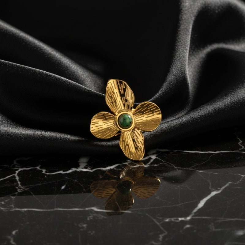 Bague Fleur Vintage – Acier inoxydable doré, bague or vintage, elliade paris - bijoux vintage