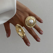Grosse bague tendance en acier inoxydable – ajustable, dorée