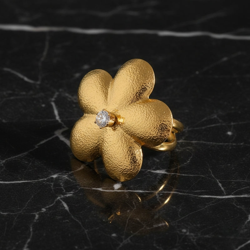 Bague fleur de printemps, Bague fleur de printemps – Ajustable, en acier inoxydable doré