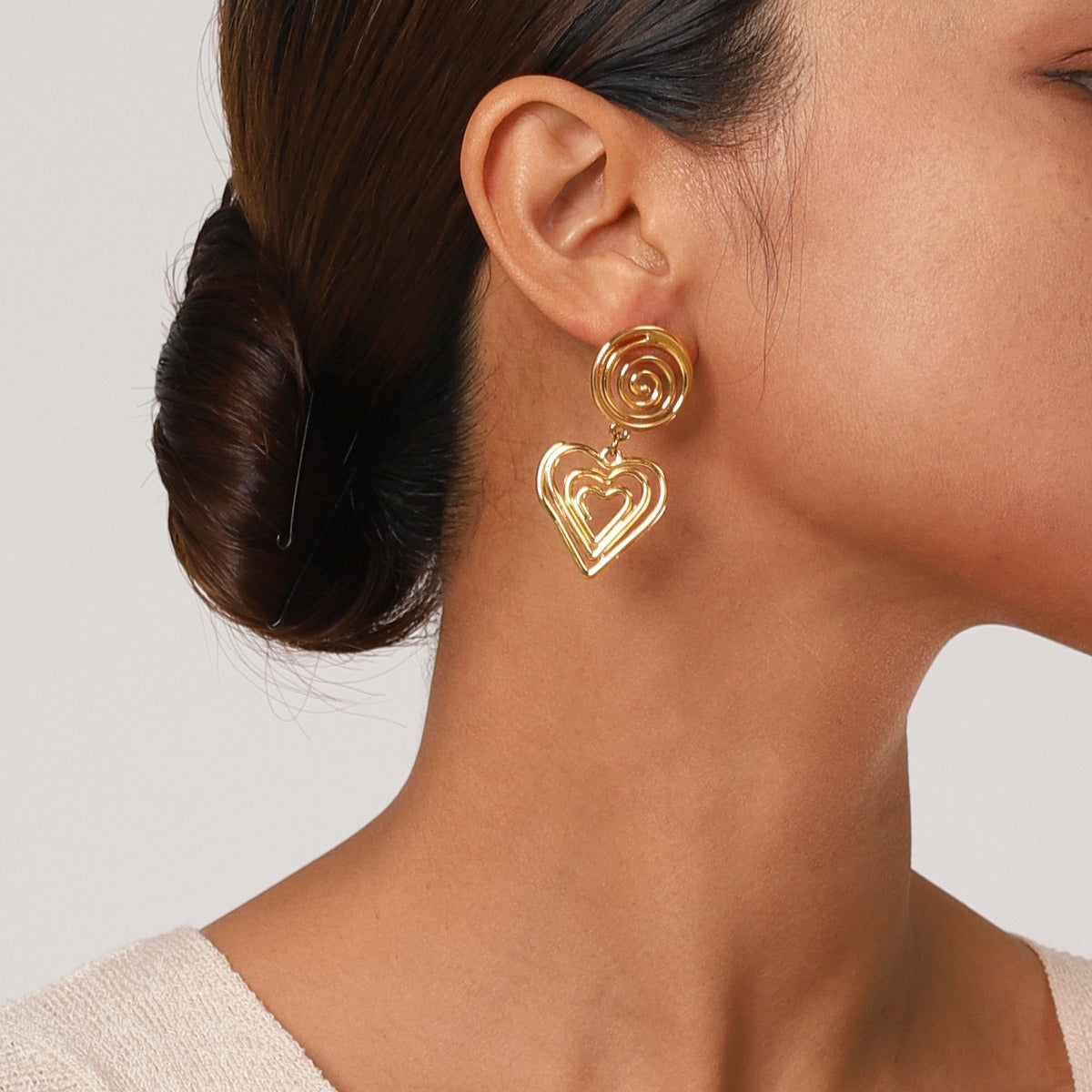 Boucles d’oreilles cœur spirale 18K et acier inoxydable
