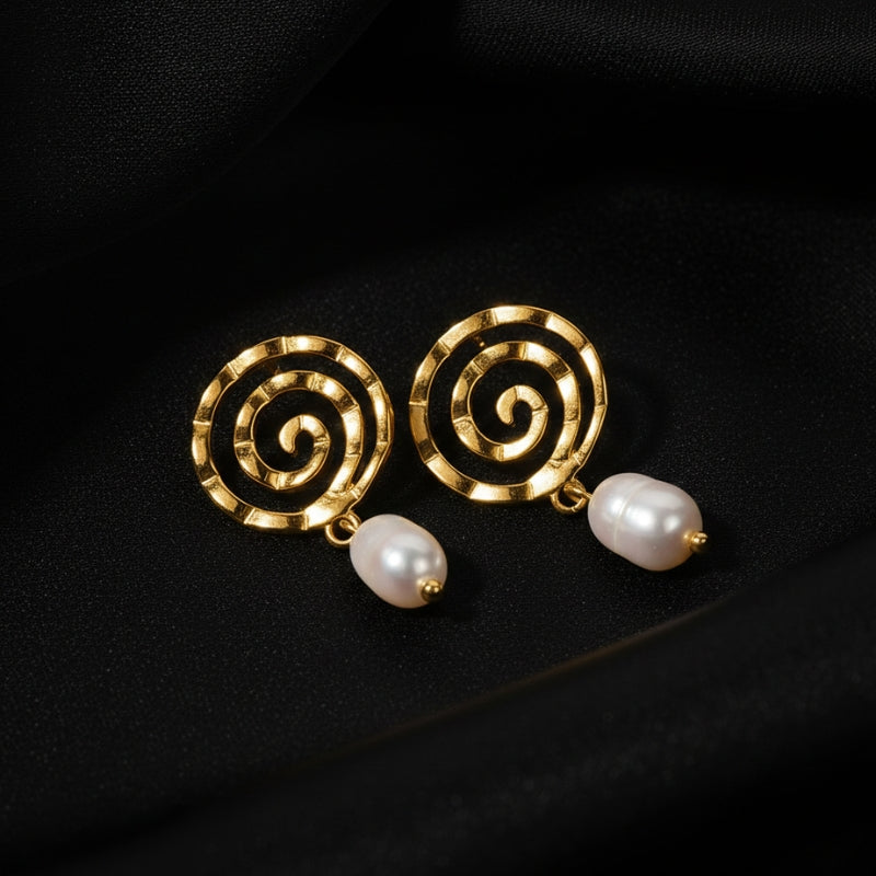 Boucles d’oreilles perle fantaisie – Anneaux ajourés avec perles suspendues