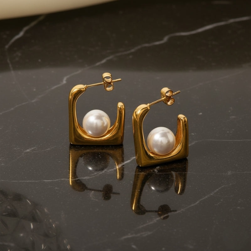 Boucles d’oreilles créoles carrées en acier inoxydable 18K
