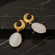 Boucles d'oreilles pendantes pierre, boucle d'oreille pendante dorée