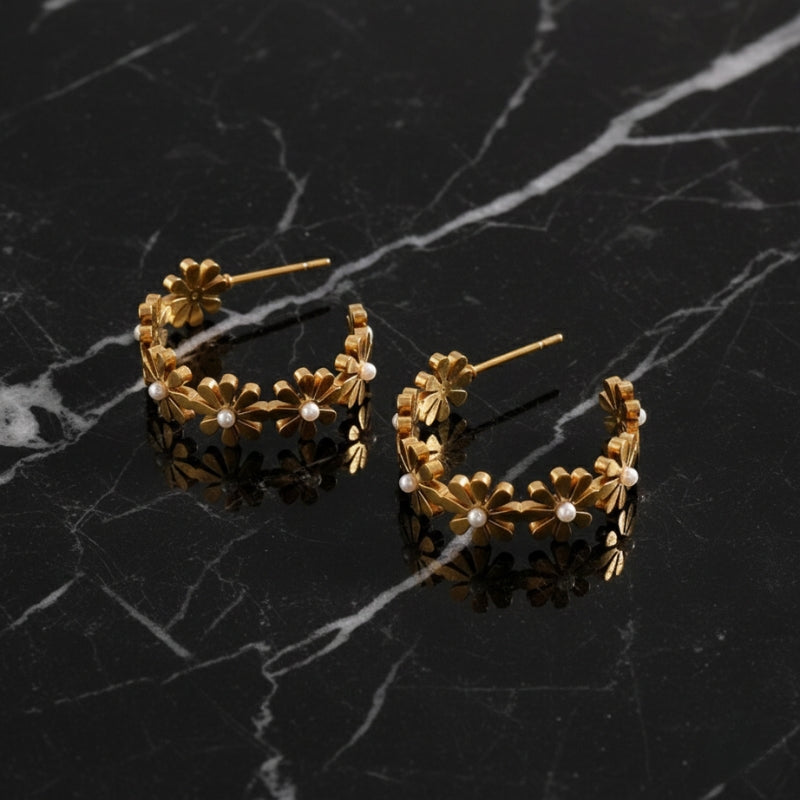 Boucles d'oreilles créoles fleur, boucle d'oreille fleur creole