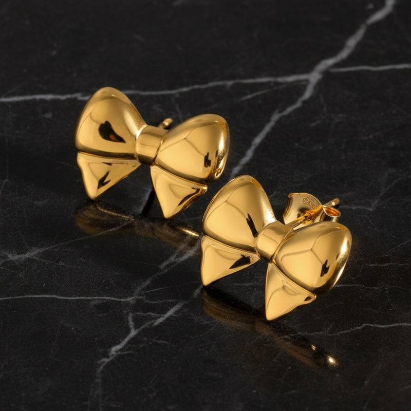 Boucles d’oreilles nœud papillon en acier inoxydable doré 18K