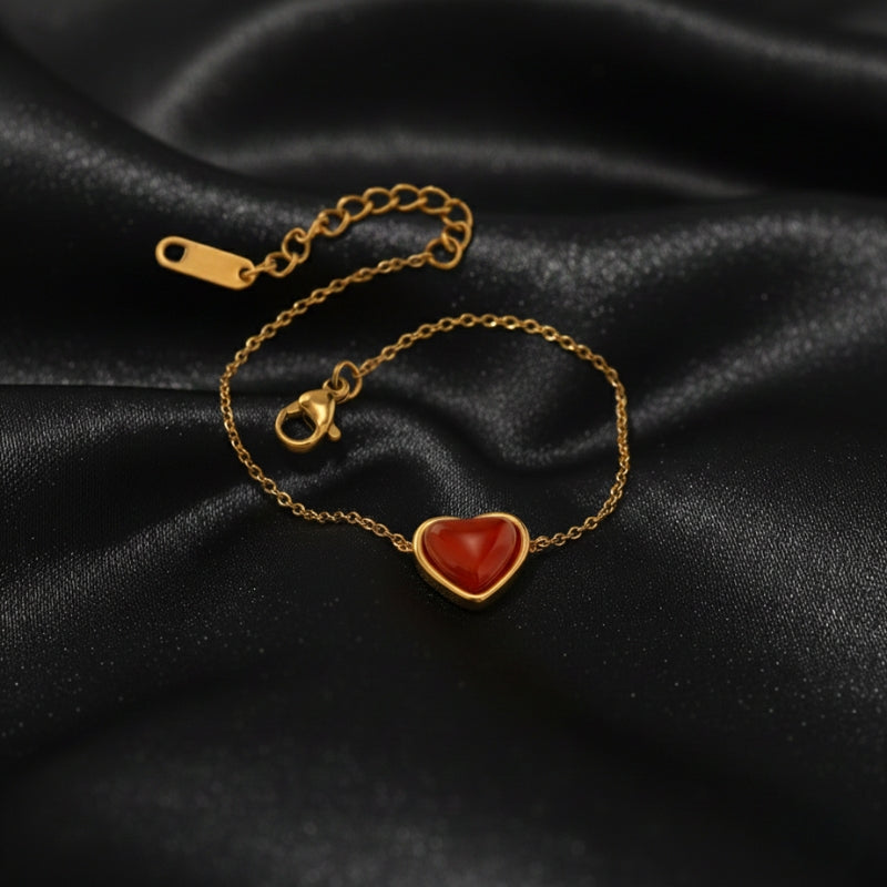 Bracelet Cœur Rouge – Acier Inoxydable Plaqué Or 18 Carats