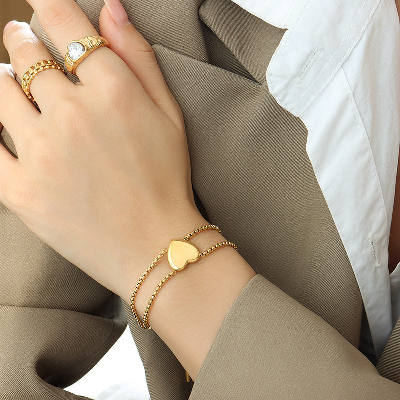 Bracelet petit cœur – Bijou en acier inoxydable plaqué or 18 carats