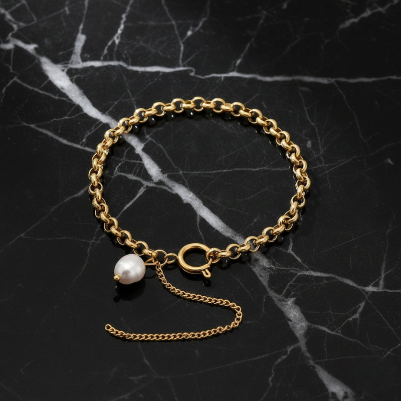 Bracelet perle fine et chaîne ajustable en acier inoxydable