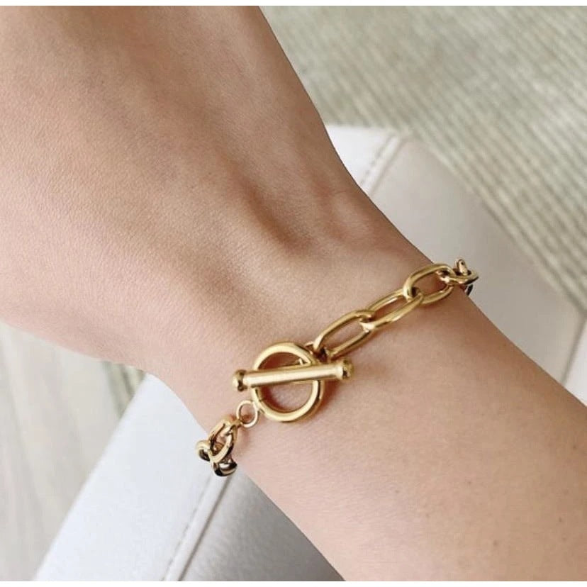 Bracelet fantaisie doré en acier inoxydable et plaquage or 18K