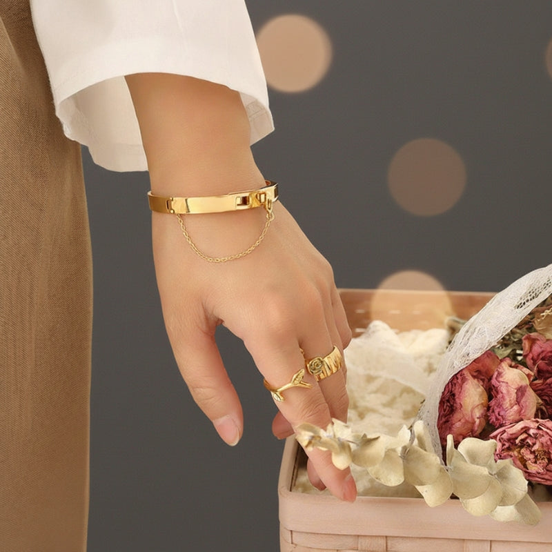 Bracelet jonc avec fermoir – Ajustable en 3 tailles, avec chaînette de sécurité