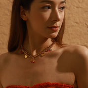 Collier cœur rouge et pendentif cerise – Acier inoxydable doré 18K