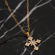 Collier croix strass en acier inoxydable doré
