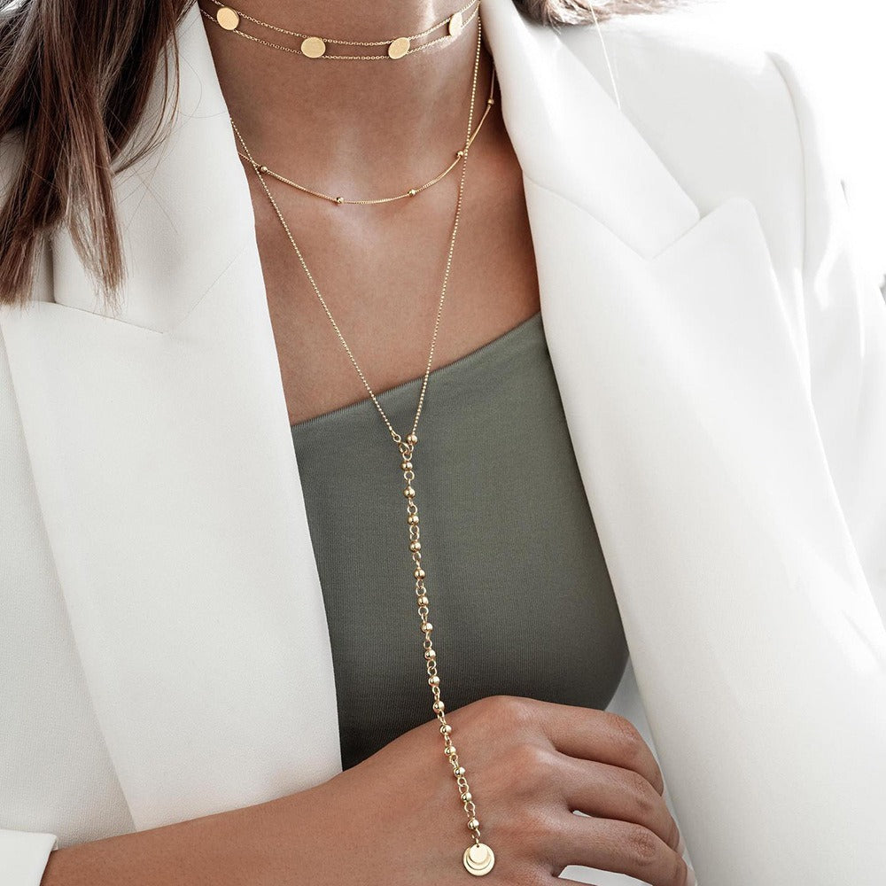 Collier sautoir fantaisie doré pour femme en acier inoxydable
