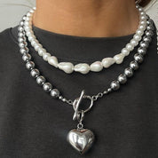 Collier grosse perle en acier inoxydable doré 18K
