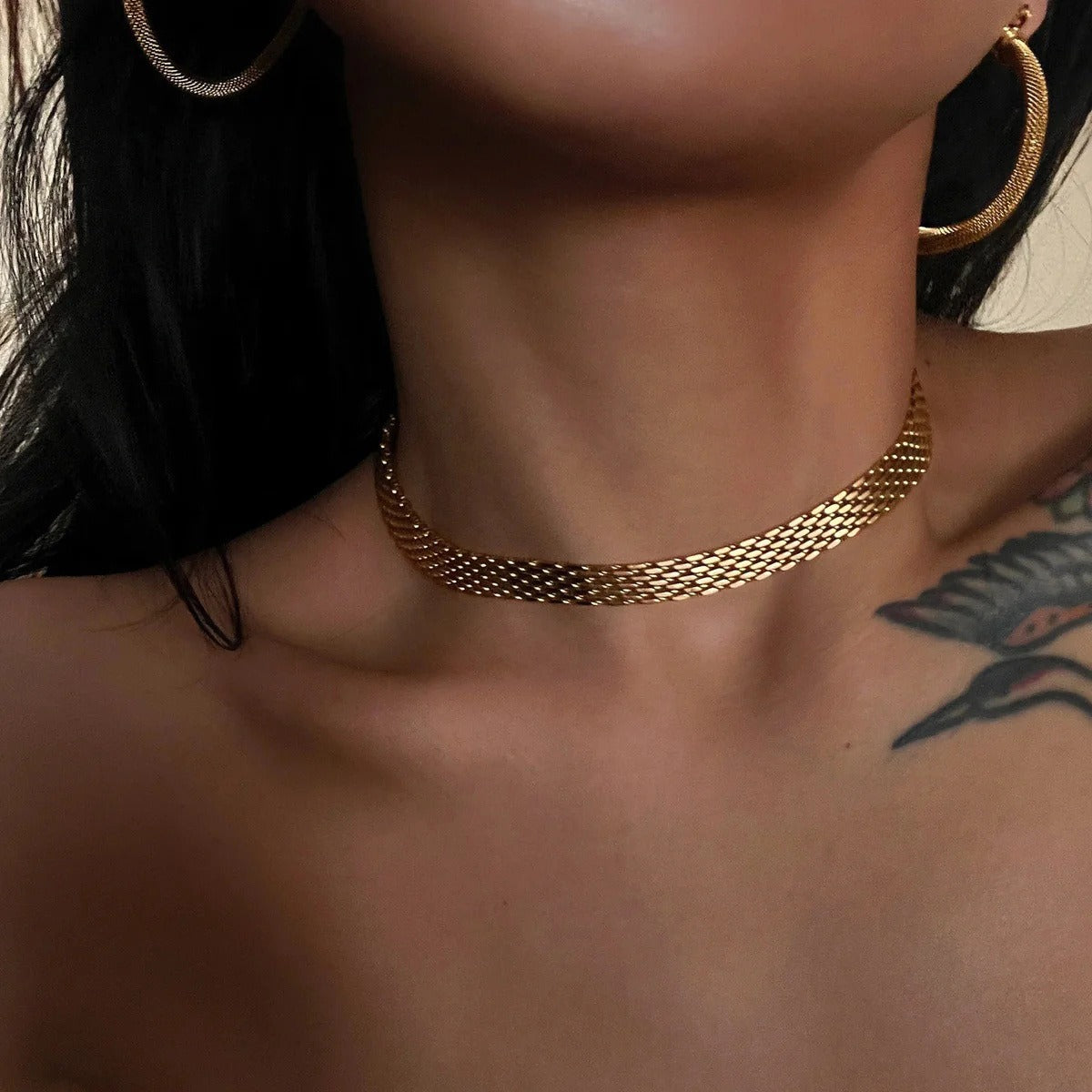 Collier ras de cou luxe – Acier inoxydable doré 18K, collier ras de cou noir