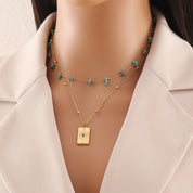 Collier fantaisie bohème à double chaîne – Acier inoxydable et or 18K pour femme
