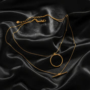 Collier double chaîne avec pendentif – Acier inoxydable doré pour femme