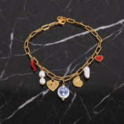 Collier doré fantaisie avec pendentifs colorés – Acier inoxydable et 18k
