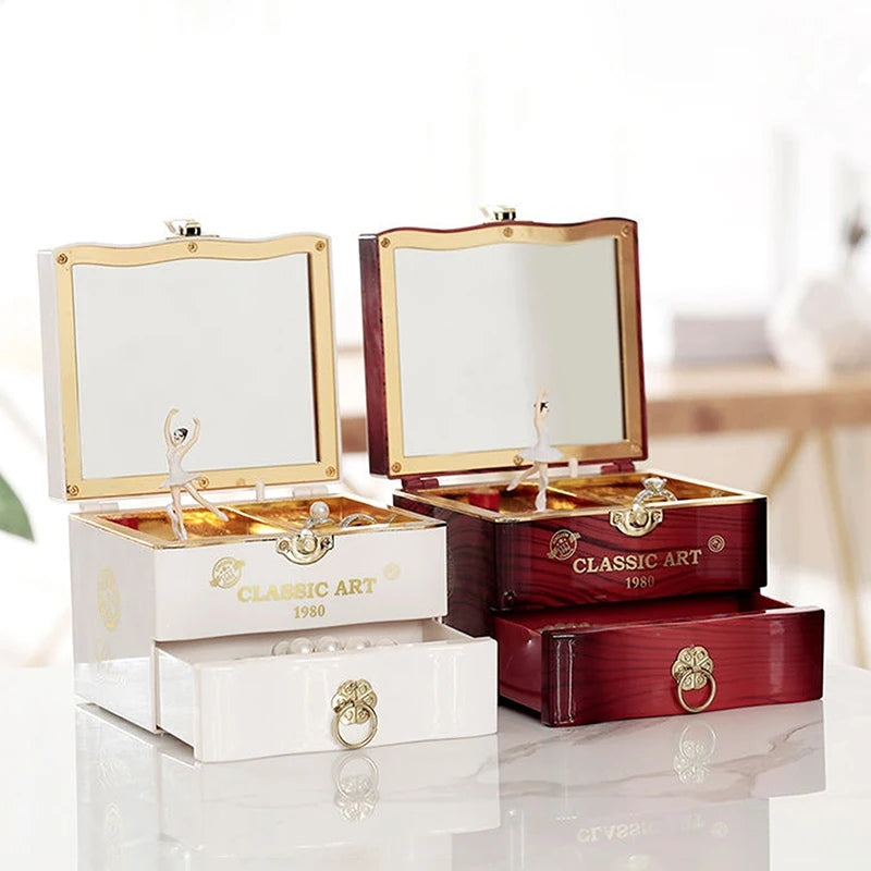 Boîte à musique et bijoux – Avec miroir et figurine tournante