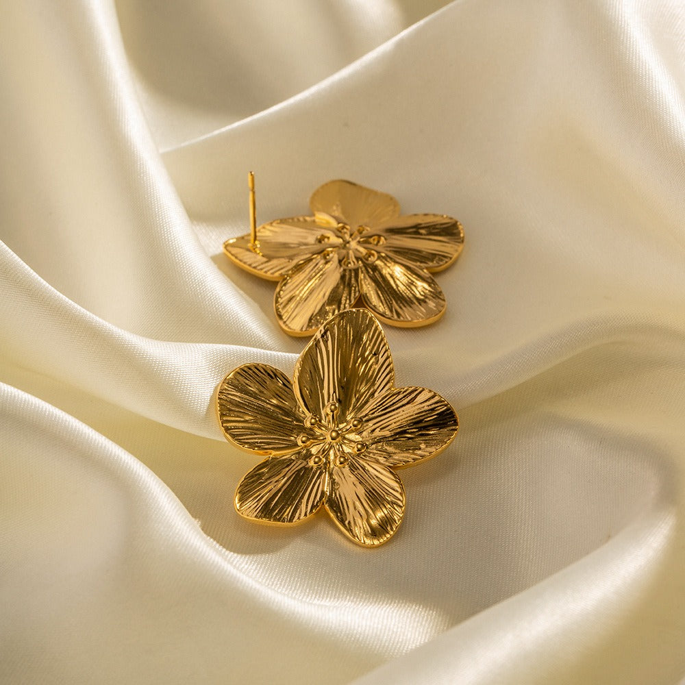 Boucle d’oreille fleur de cerisier en acier inoxydable et or 18K, bijoux musardise