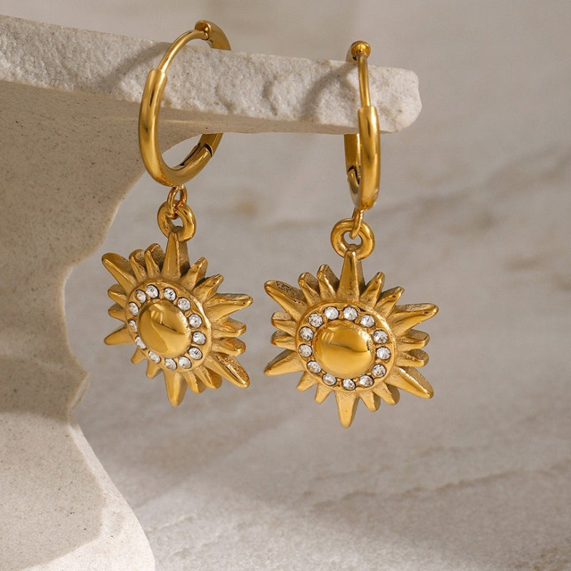 Boucles d’oreilles créoles soleil – Acier inoxydable plaqué or 18K
