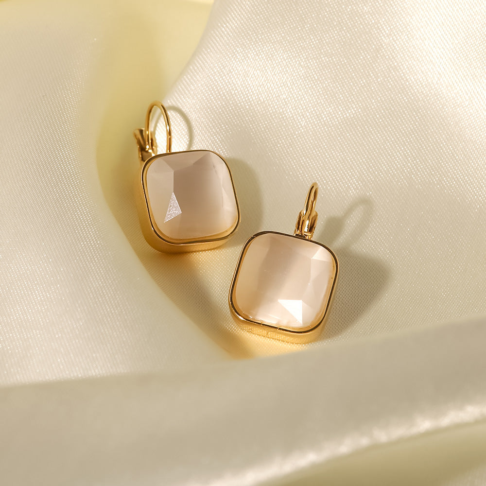 Boucles d’oreilles dormeuses pendantes – Carrés colorés en acier inoxydable doré 18K